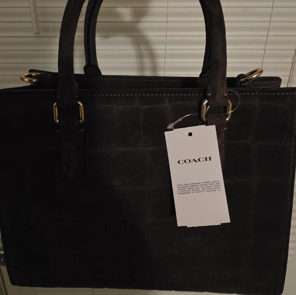 Coach Small Maggie Dark Brown Croc-Embossed Tote - Picture 8 of 8